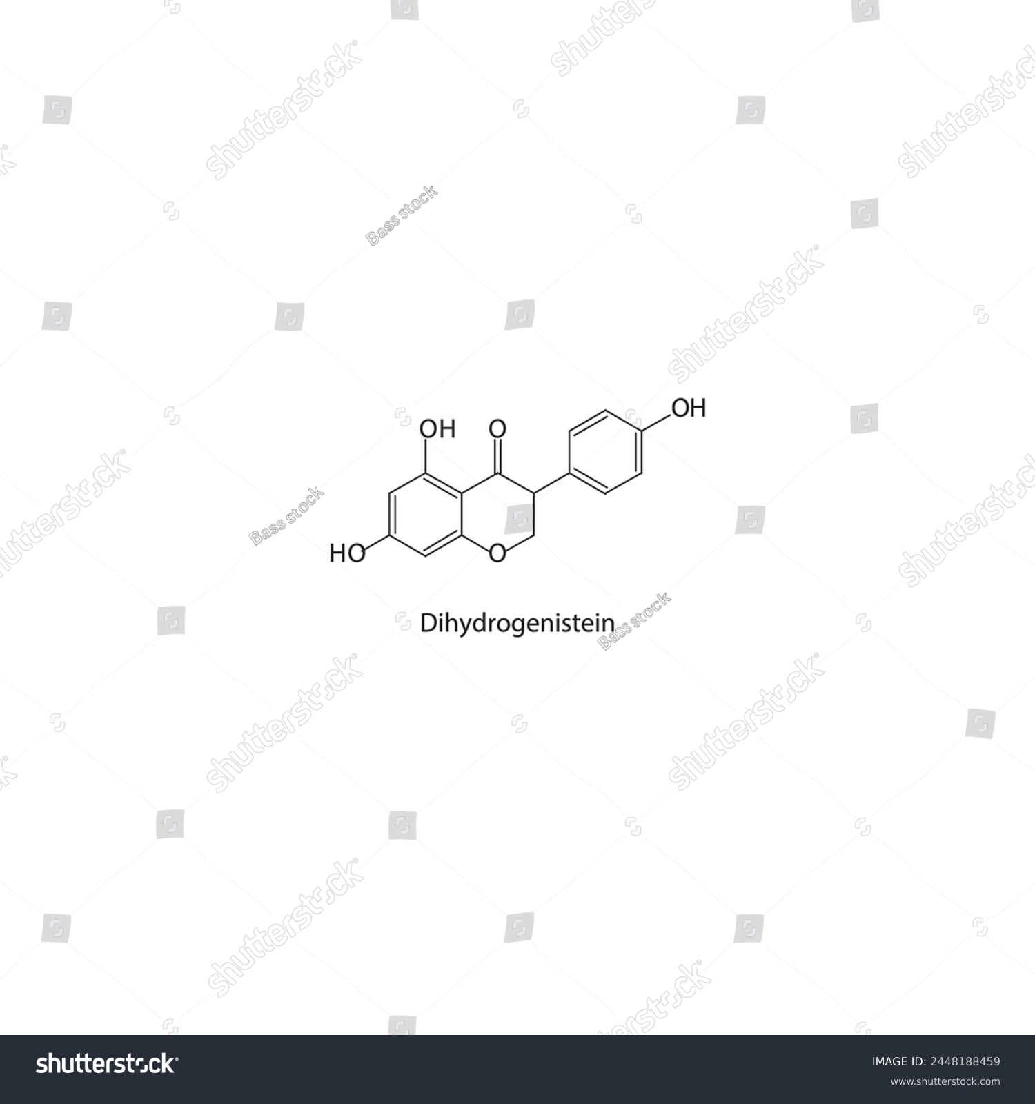 SVG of Dihydrogenistein skeletal structure diagram.Isoflavanone compound molecule scientific illustration on white background. svg