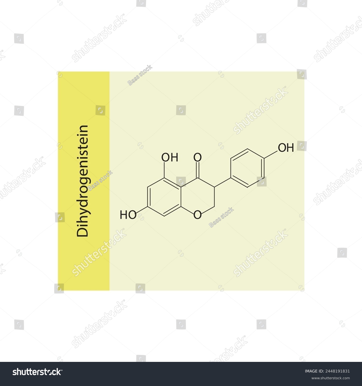SVG of Dihydrogenistein skeletal structure diagram.Isoflavanone compound molecule scientific illustration on yellow background. svg