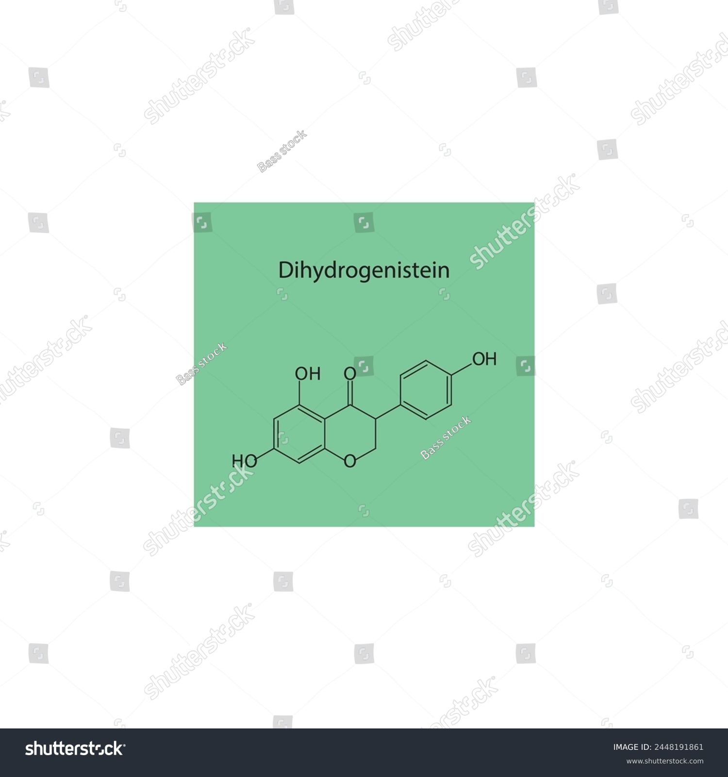 SVG of Dihydrogenistein skeletal structure diagram.Isoflavanone compound molecule scientific illustration on green background. svg