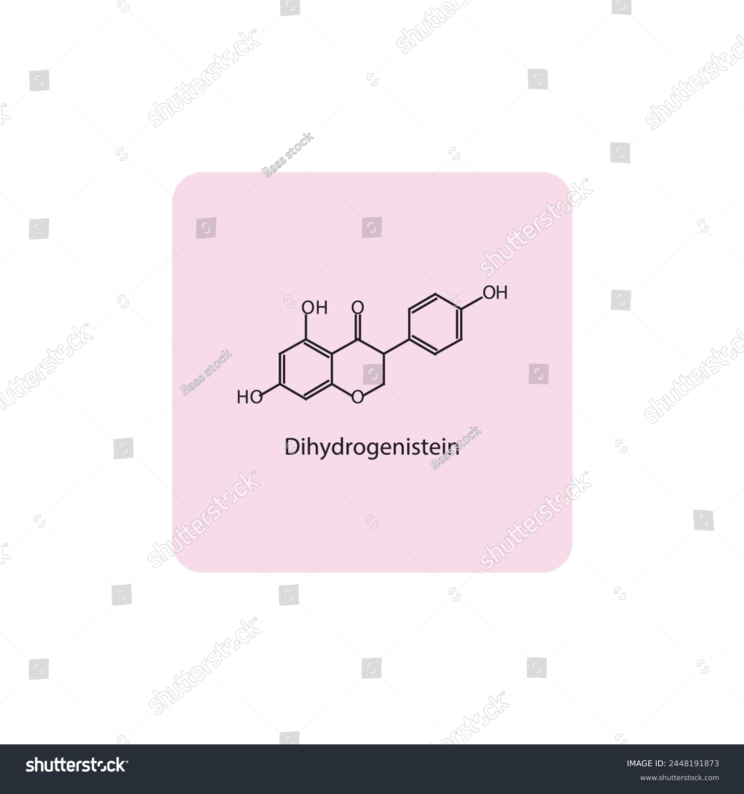 SVG of Dihydrogenistein skeletal structure diagram.Isoflavanone compound molecule scientific illustration on pink background. svg