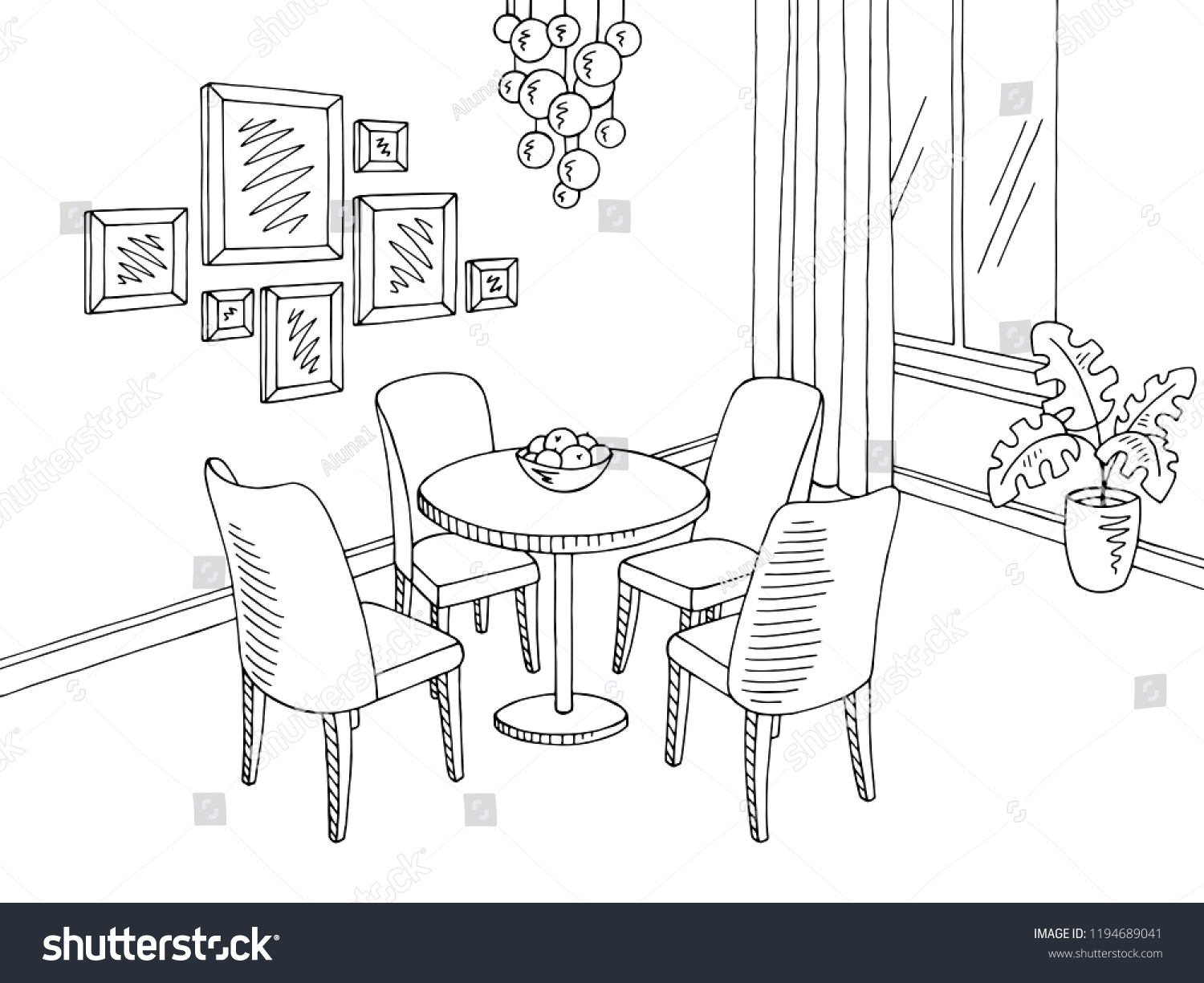 Dining Room Cartoon Black And White