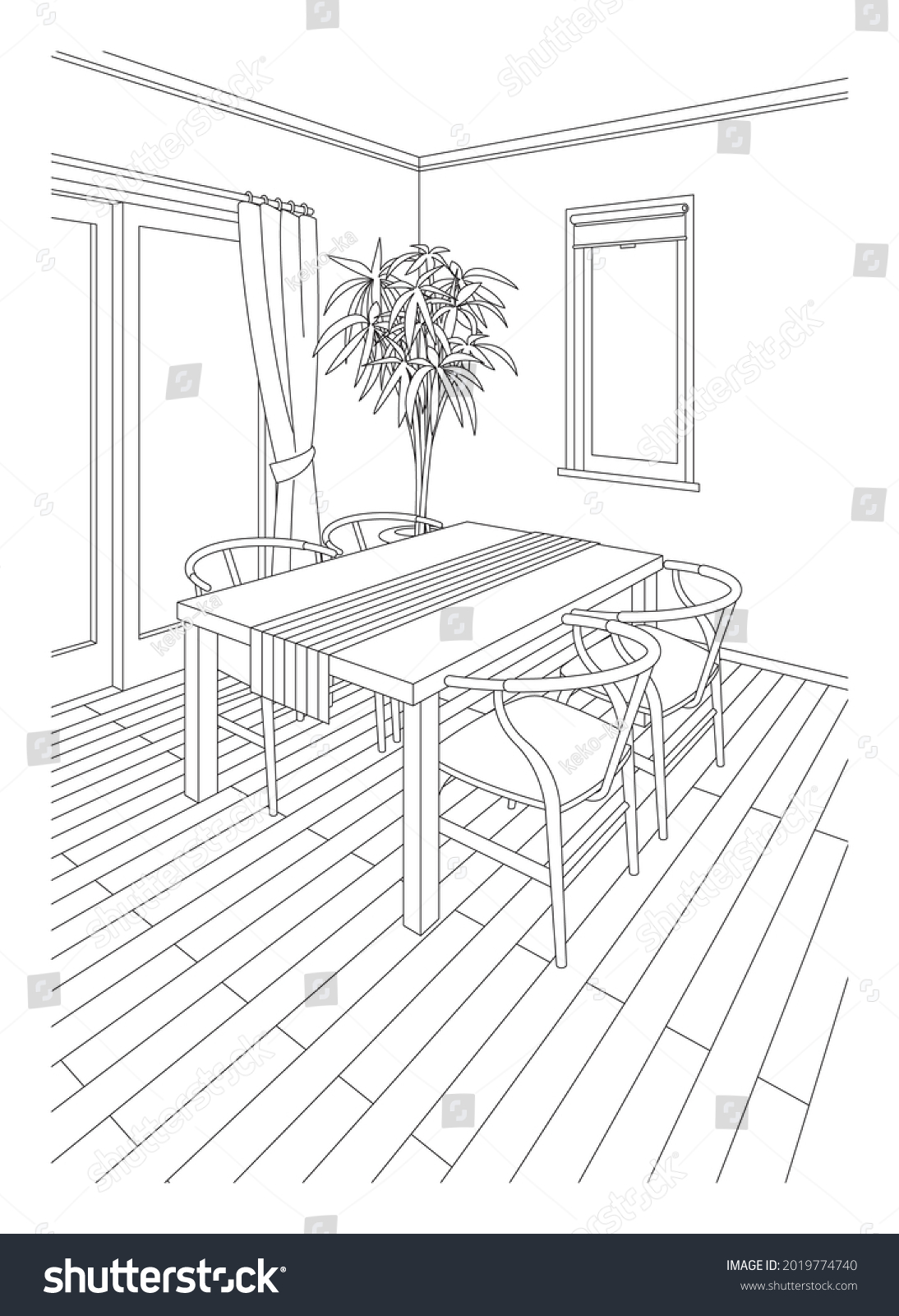Dining Room Line Drawing Vector Illustration Stock Vector (Royalty Free