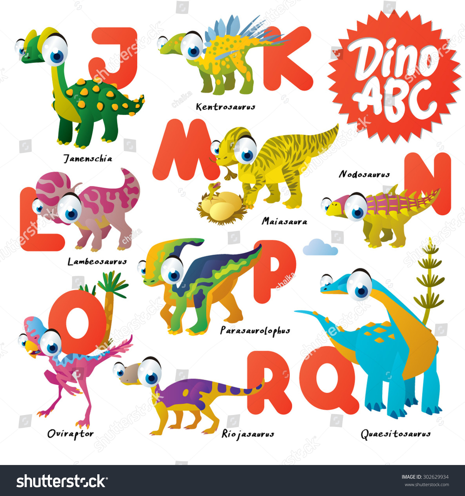Dinosaur Abc, J To R Stock Vector Illustration 302629934 : Shutterstock