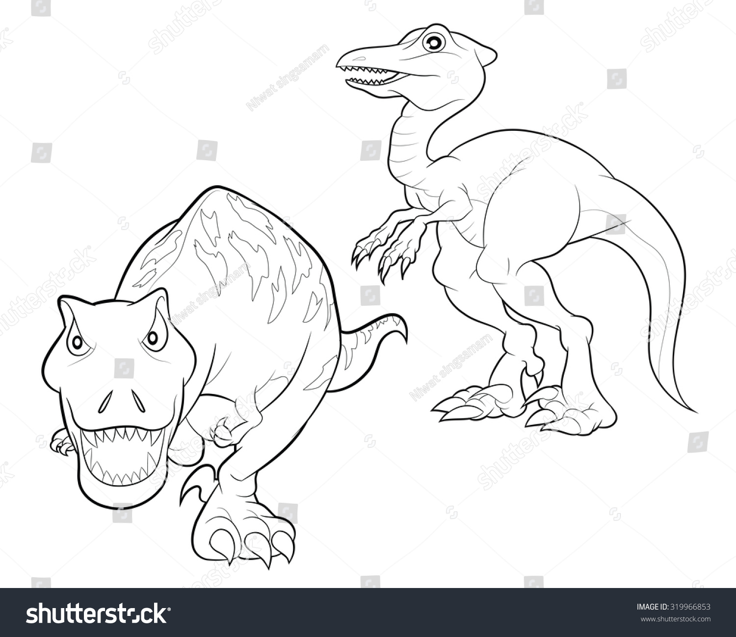 Dinosaur Tyrannosaurus Cartoon Line Art Coloring Stock Vector (Royalty ...