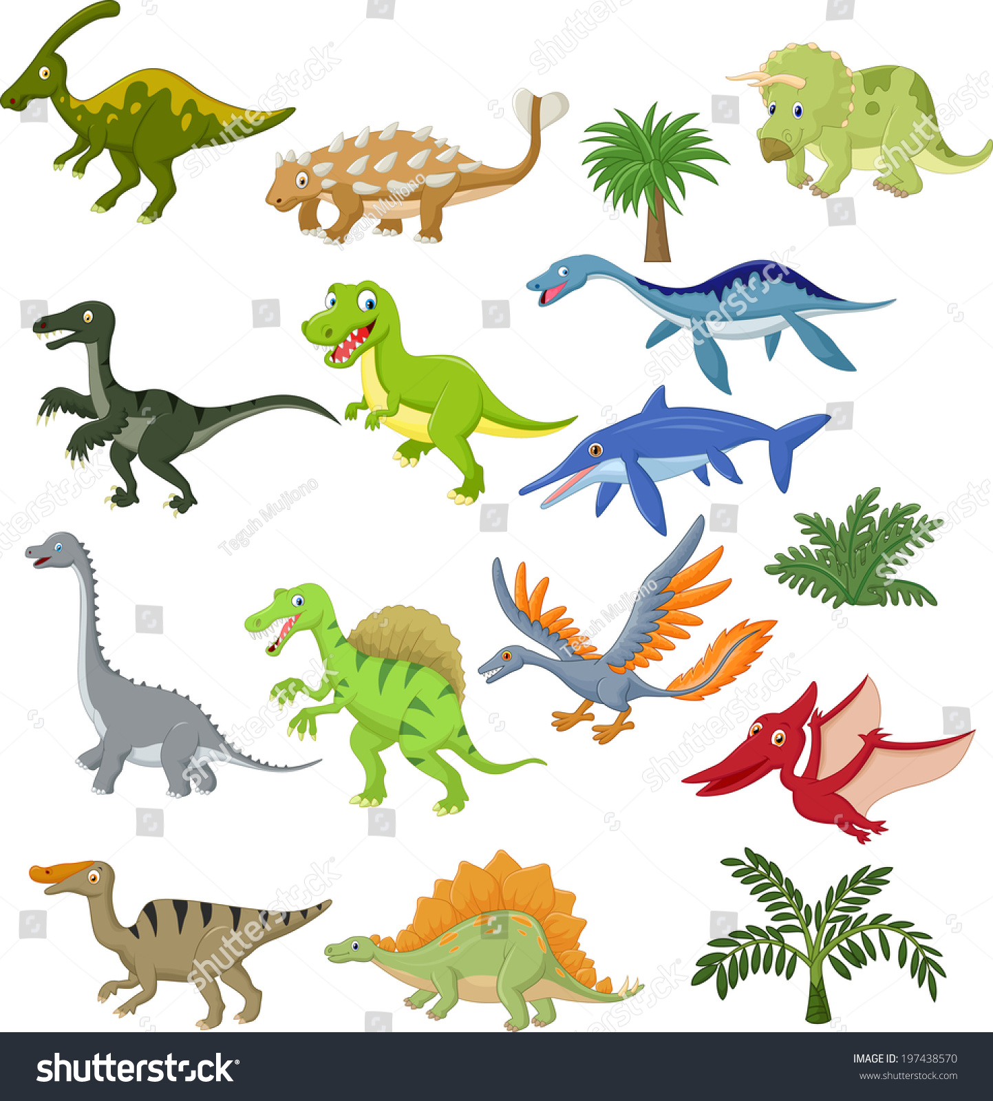 stock vector dinosaur cartoon collection set 197438570