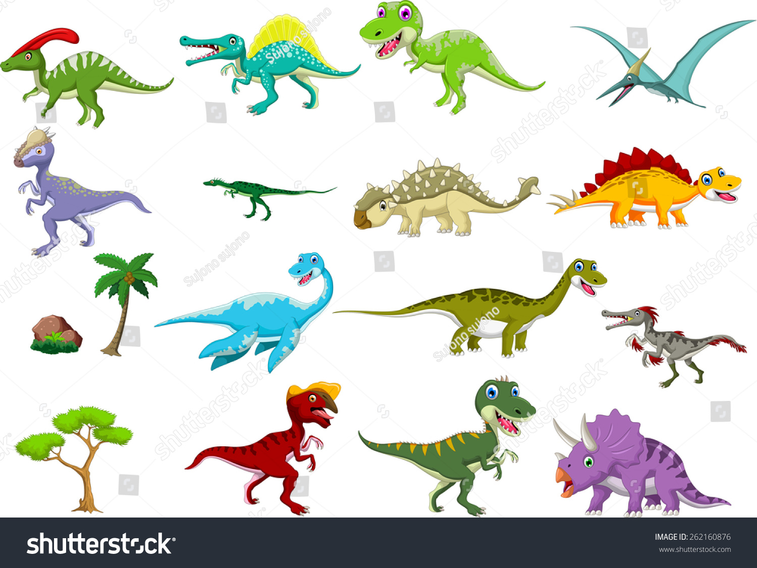 Vektor Stok Set Kartun Dinosaurus (Tanpa Royalti) 262160876 | Shutterstock