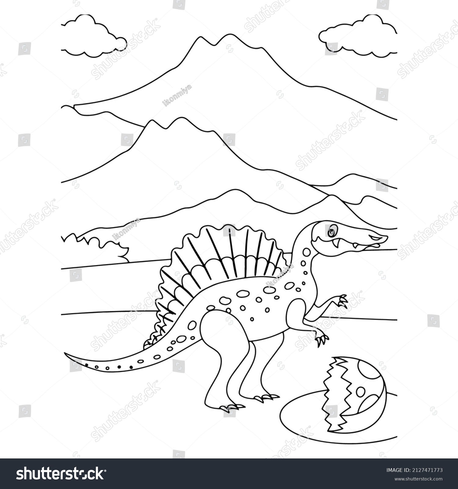Dinosaur Coloring Pages Kids Stock Vector (Royalty Free) 2127471773