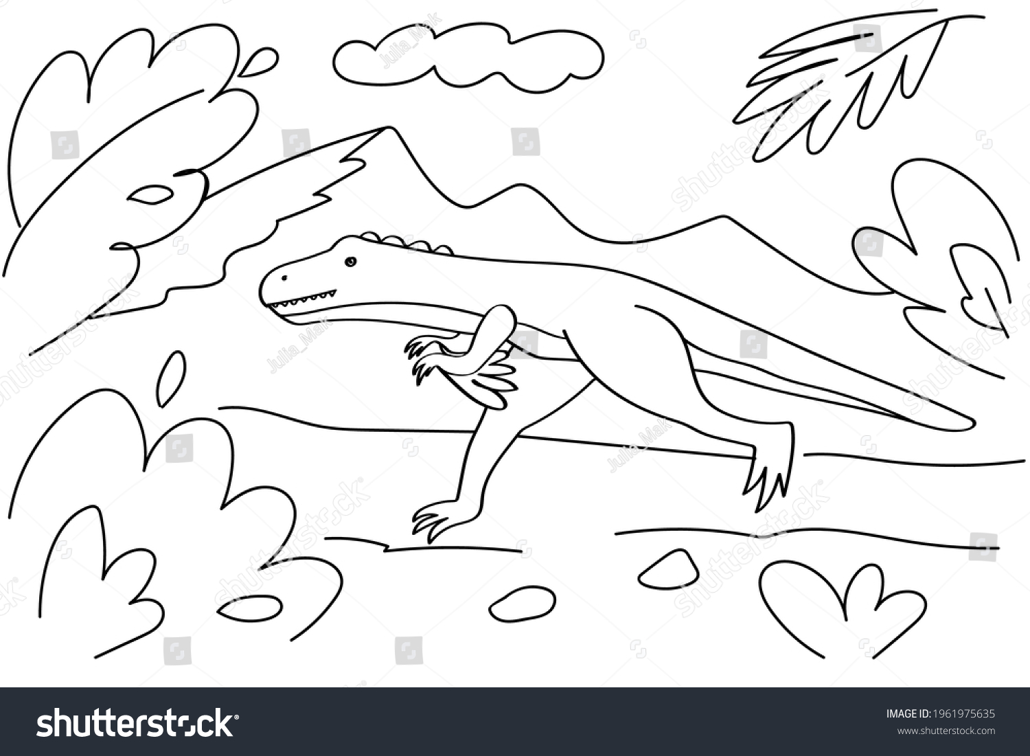 dinosaur-handdrawn-coloring-page-kids-spinosaurus-stock-vector-royalty