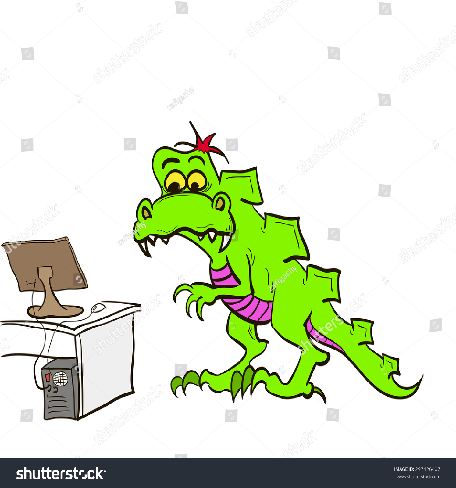 Dinosaur Office Computer Desk Stock Vector (Royalty Free) 8