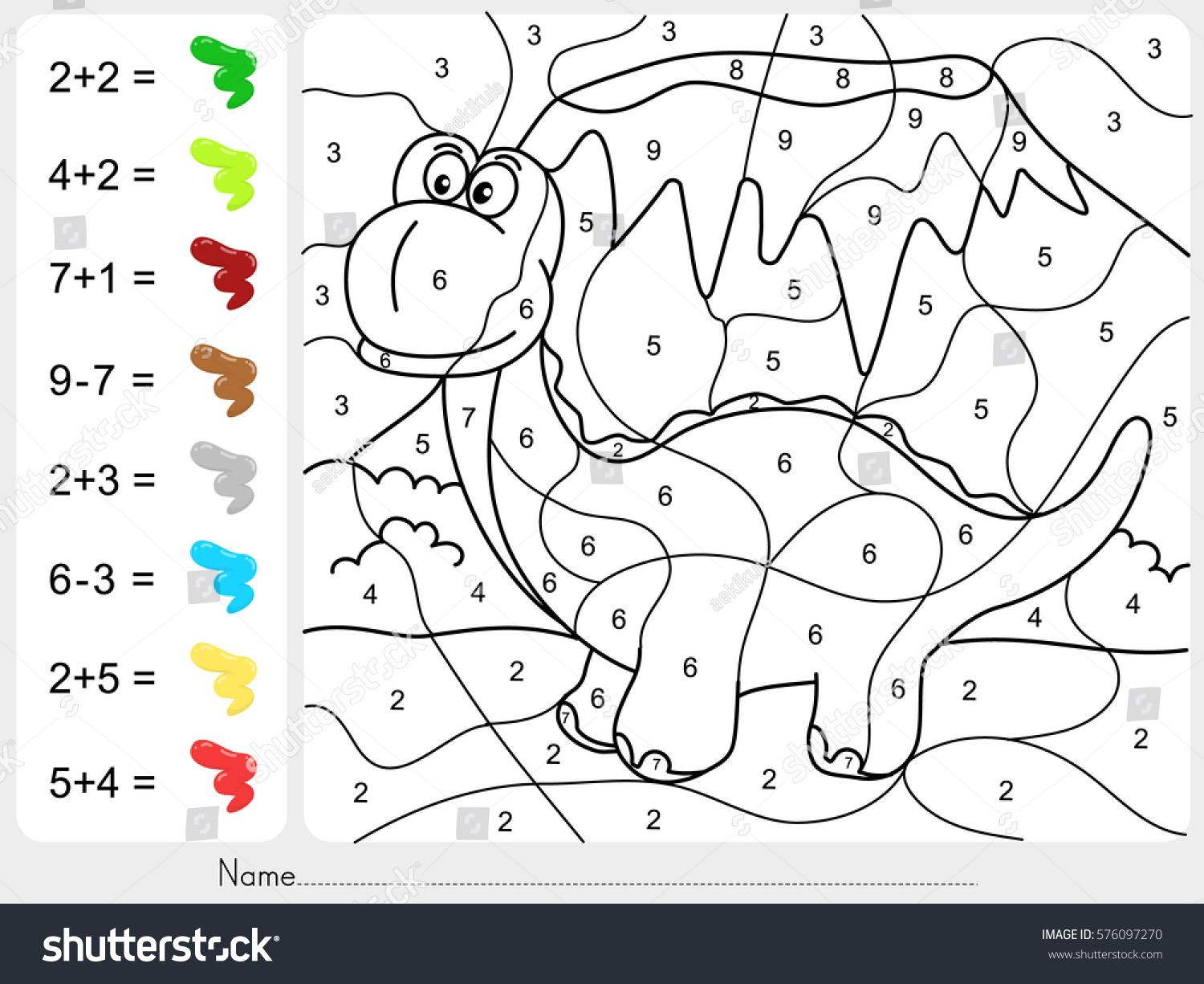 dinosaur painting color by numbers addition stock vector royalty free 576097270