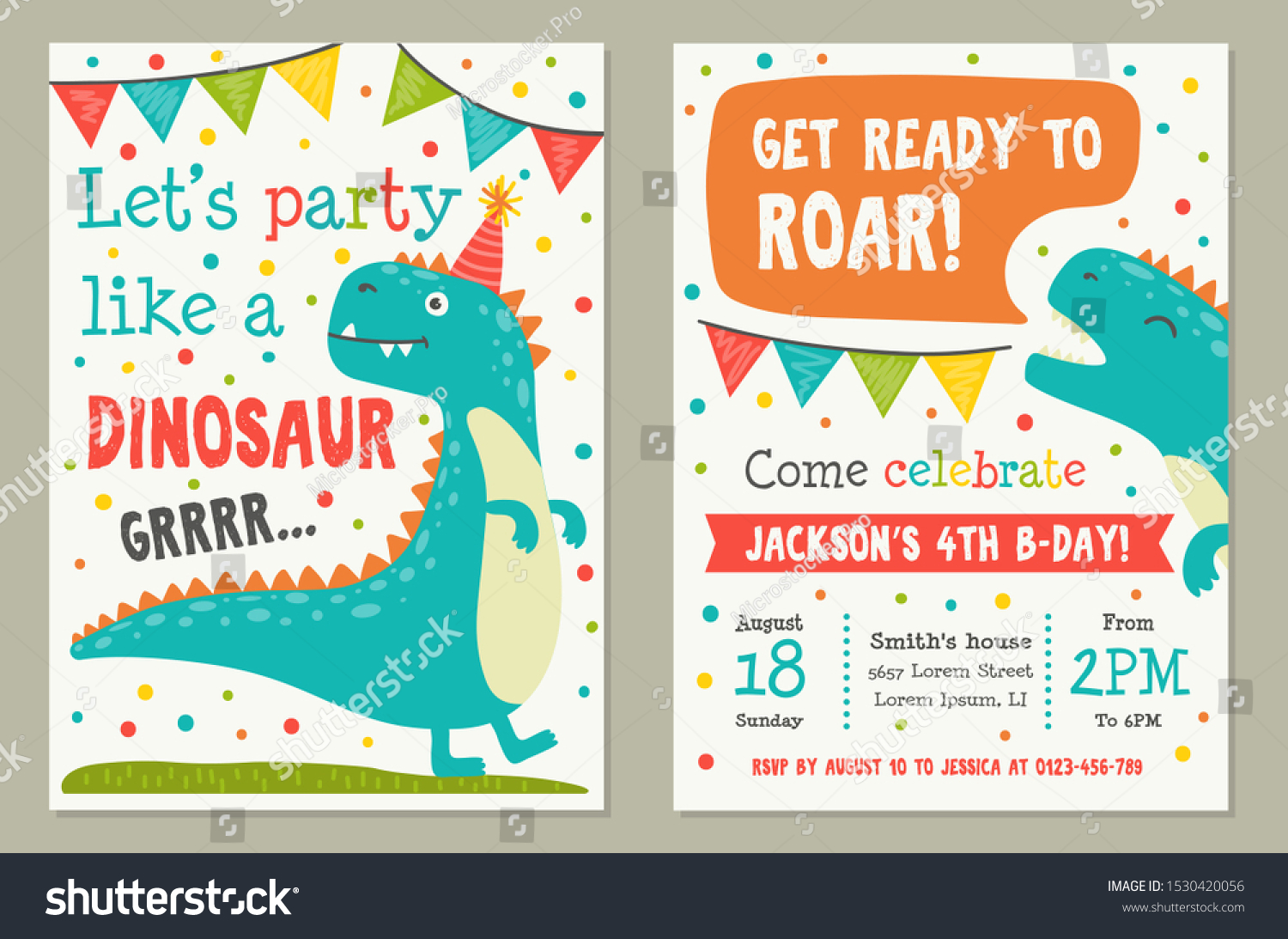 Dinosaur Toy Party Invitation Card Template Stock Vector Royalty Free