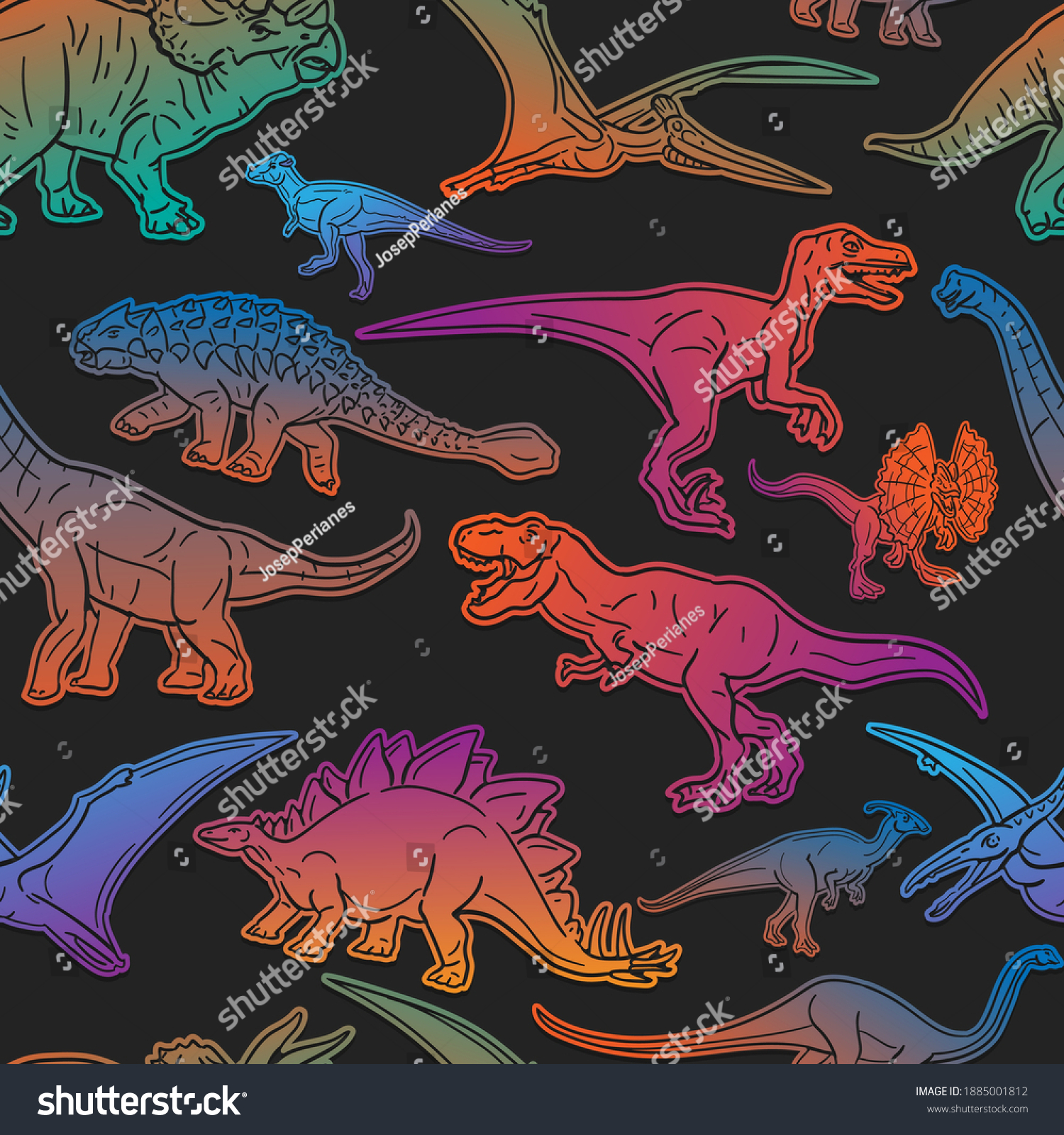恐竜の絵文字柄 ジュラ紀の動物のシームレスな背景シンボル シルエット絵文字の古いデザインベクター画像 のベクター画像素材 ロイヤリティフリー