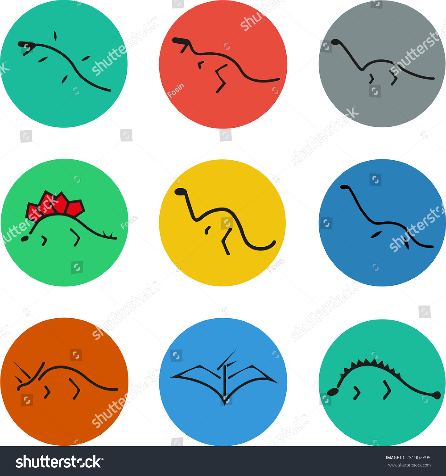 Dinosaurs Icon Set Prehistoric Collection Extinct เวกเตอร์สต็อก ปลอดค่าลิขสิทธิ์ 281902895 2262