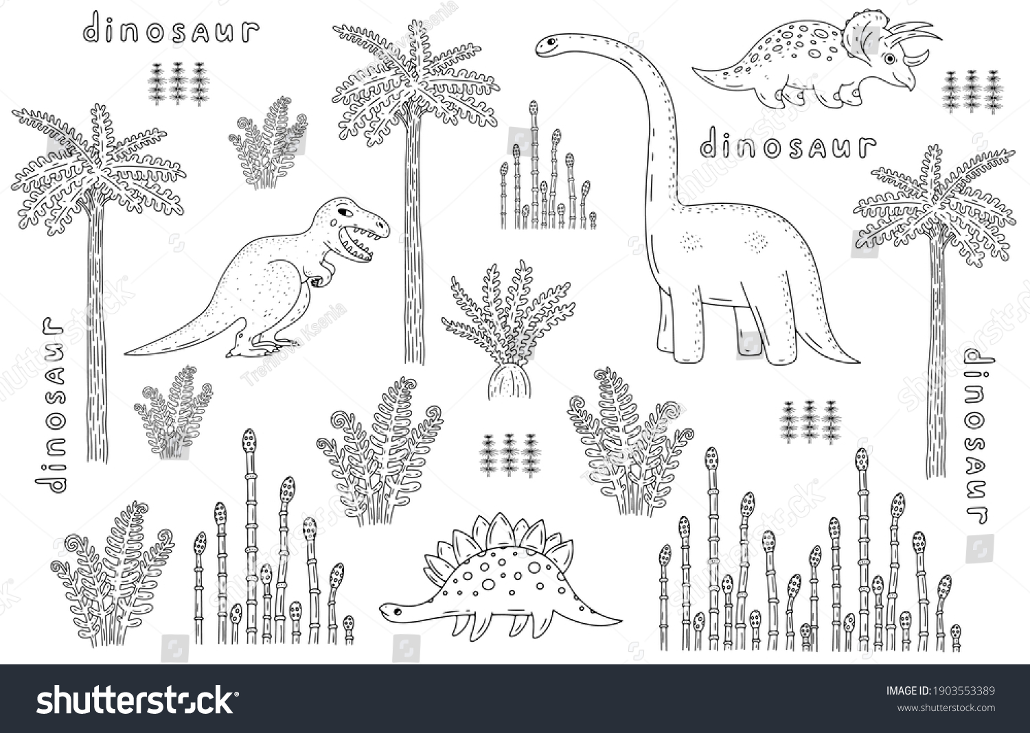 Dinosaurus Background Black White Vector Illustration: เวกเตอร์สต็อก ...