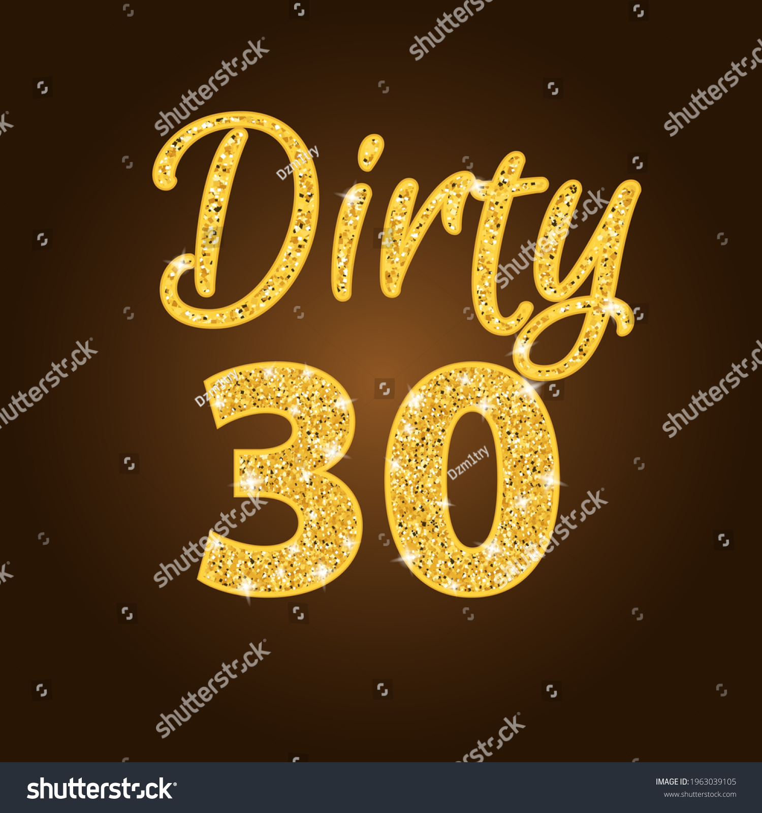 SVG of Dirty 30 glitter text on dark background. Clipart image svg