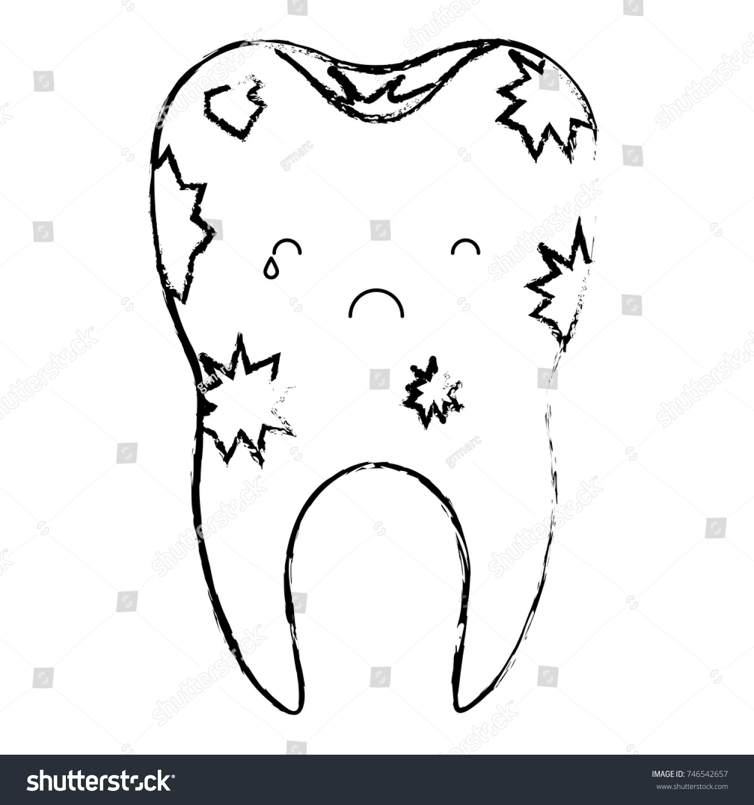 Dirty Kawaii Tooth Root Monochrome Blurred Stock Vector (Royalty Free ...