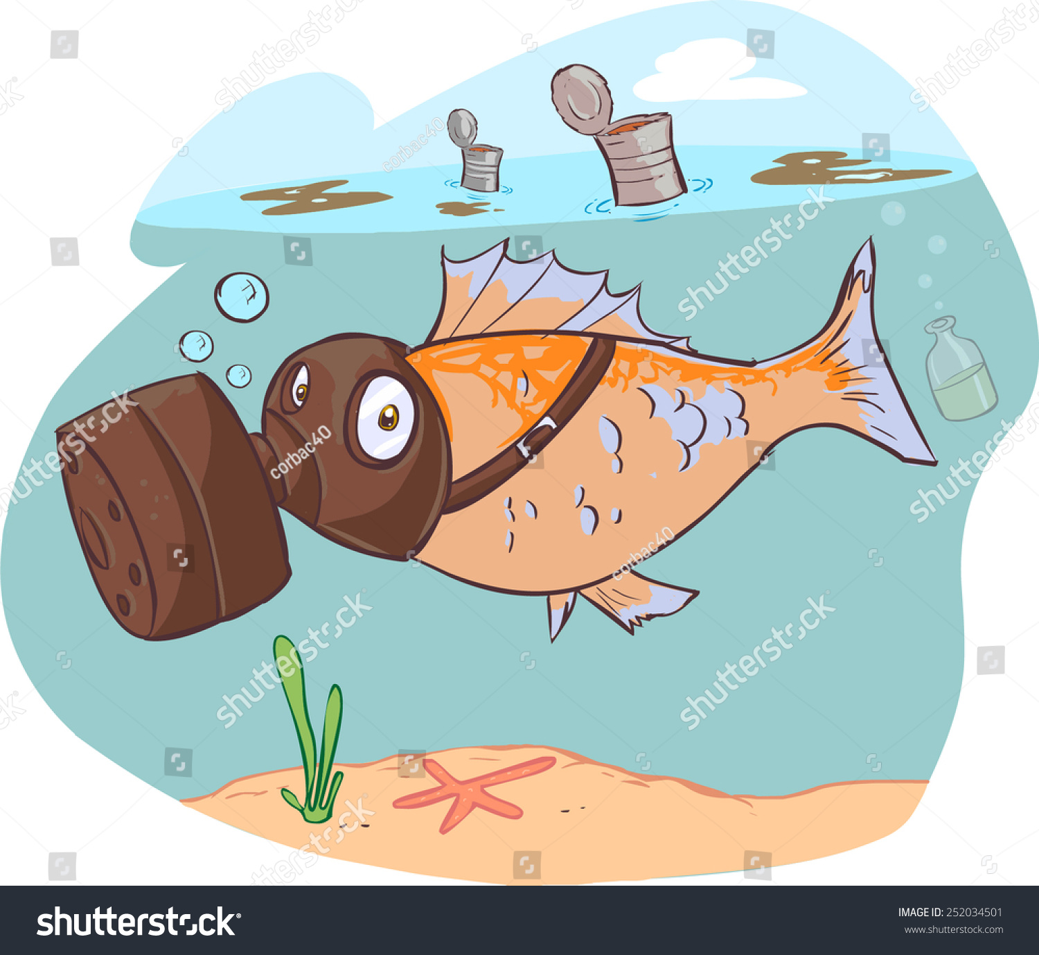 Dirty Sea And Fish Stock Vector 252034501 : Shutterstock