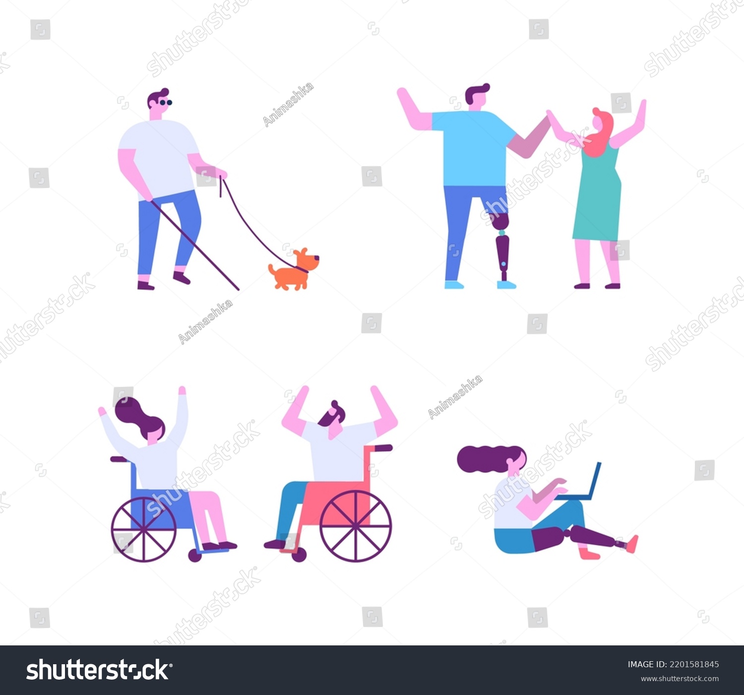 SVG of Disability. Person with prosthesis, wheelchair flat vector illustration svg