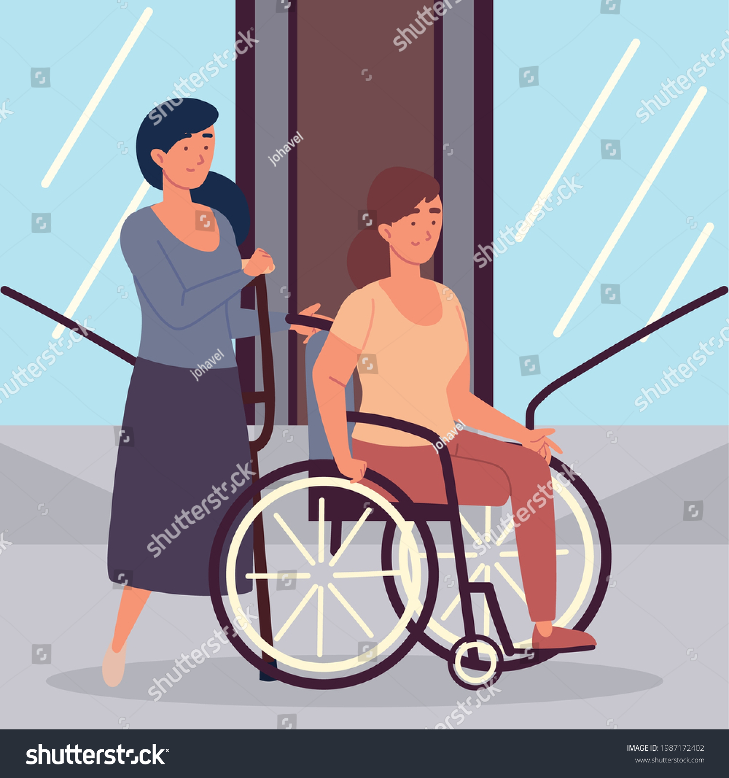 SVG of disabled women amputees with crutches and wheelchair svg