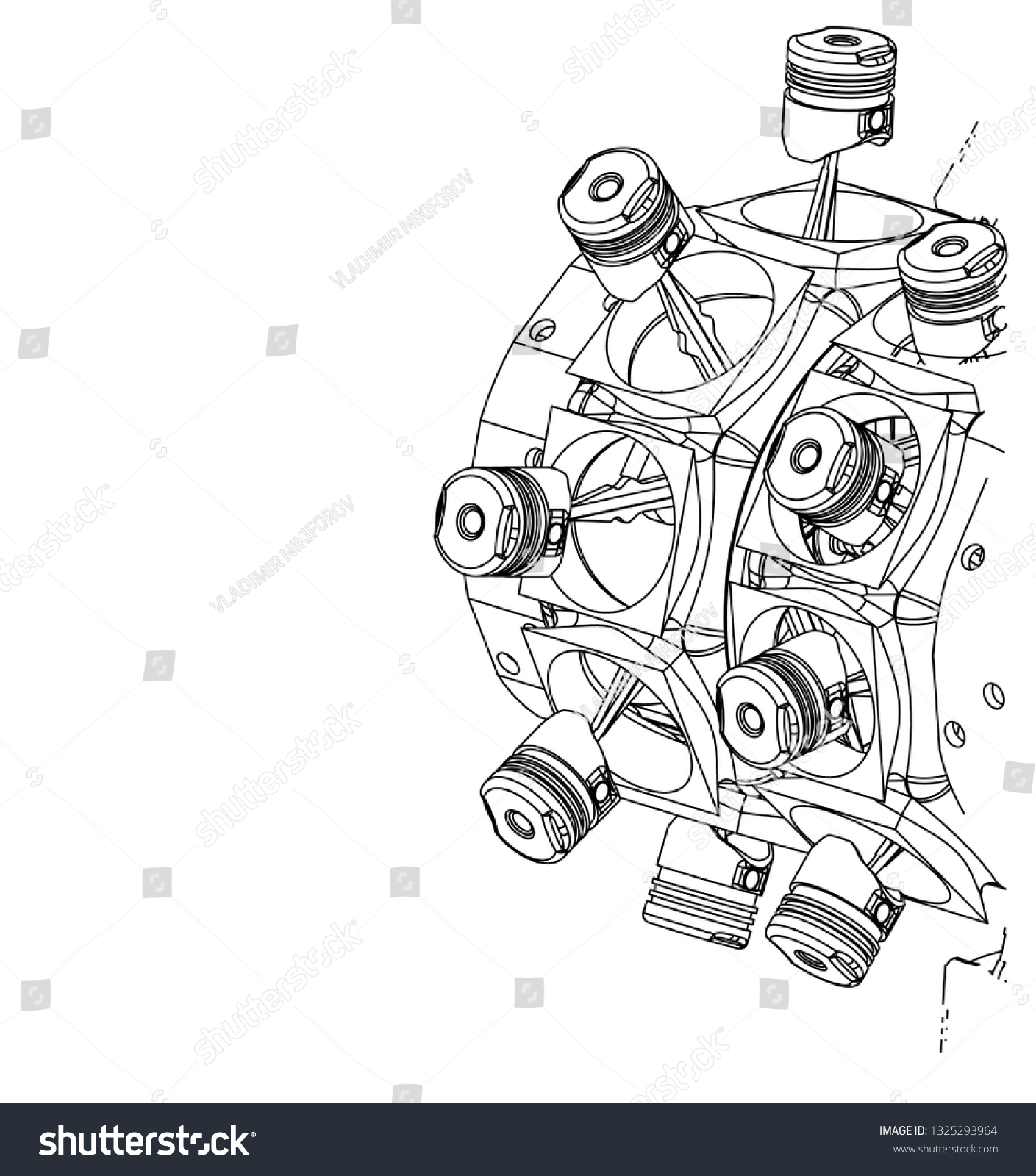 Disassembled Radial Engine On White Background Stock Vector (Royalty ...