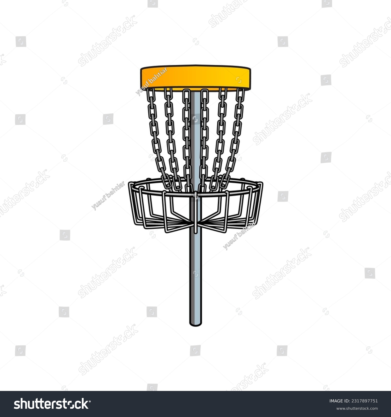 disc golf basket yellow and silver clip art preview