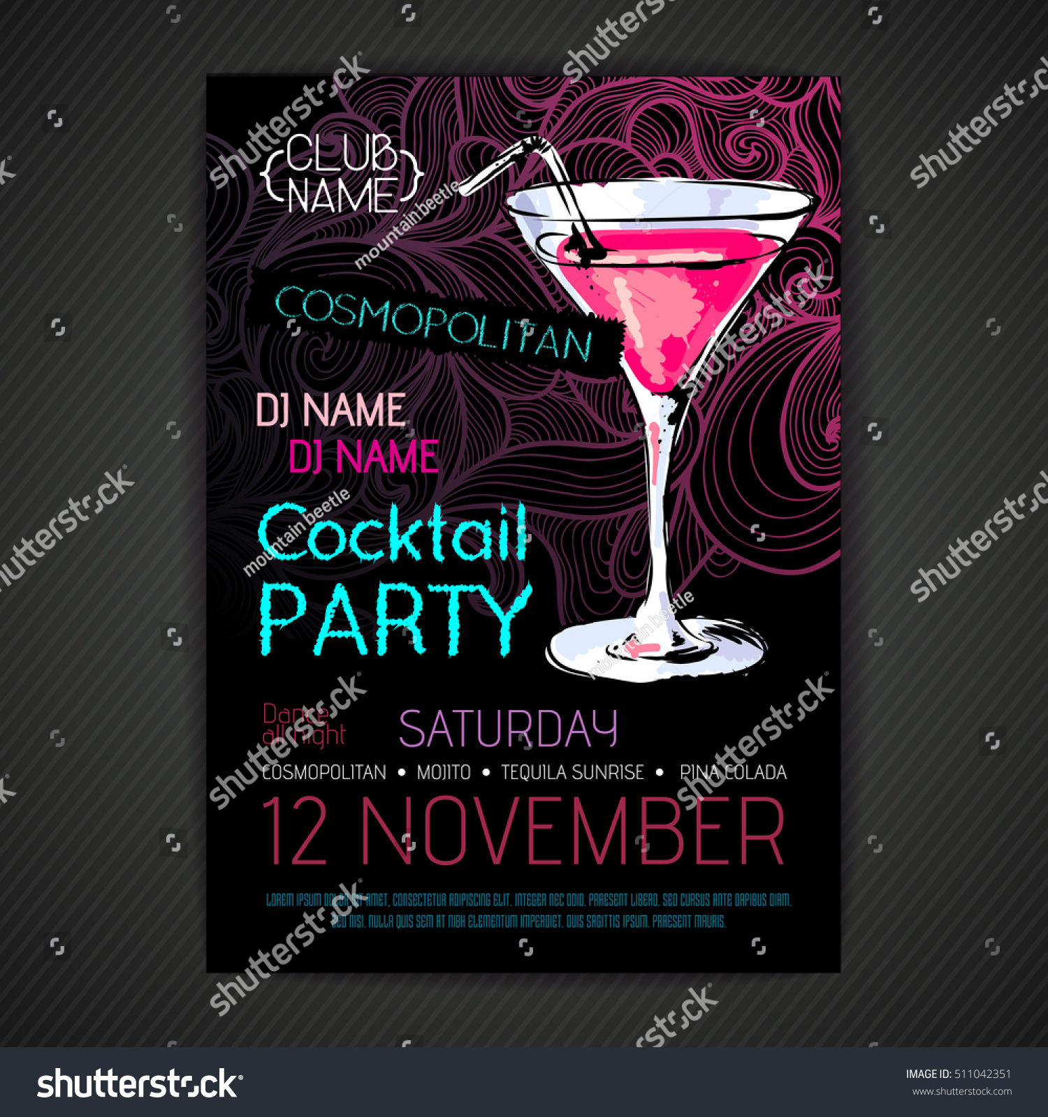 Disco Cocktail Party Poster Stock Vector 511042351 : Shutterstock