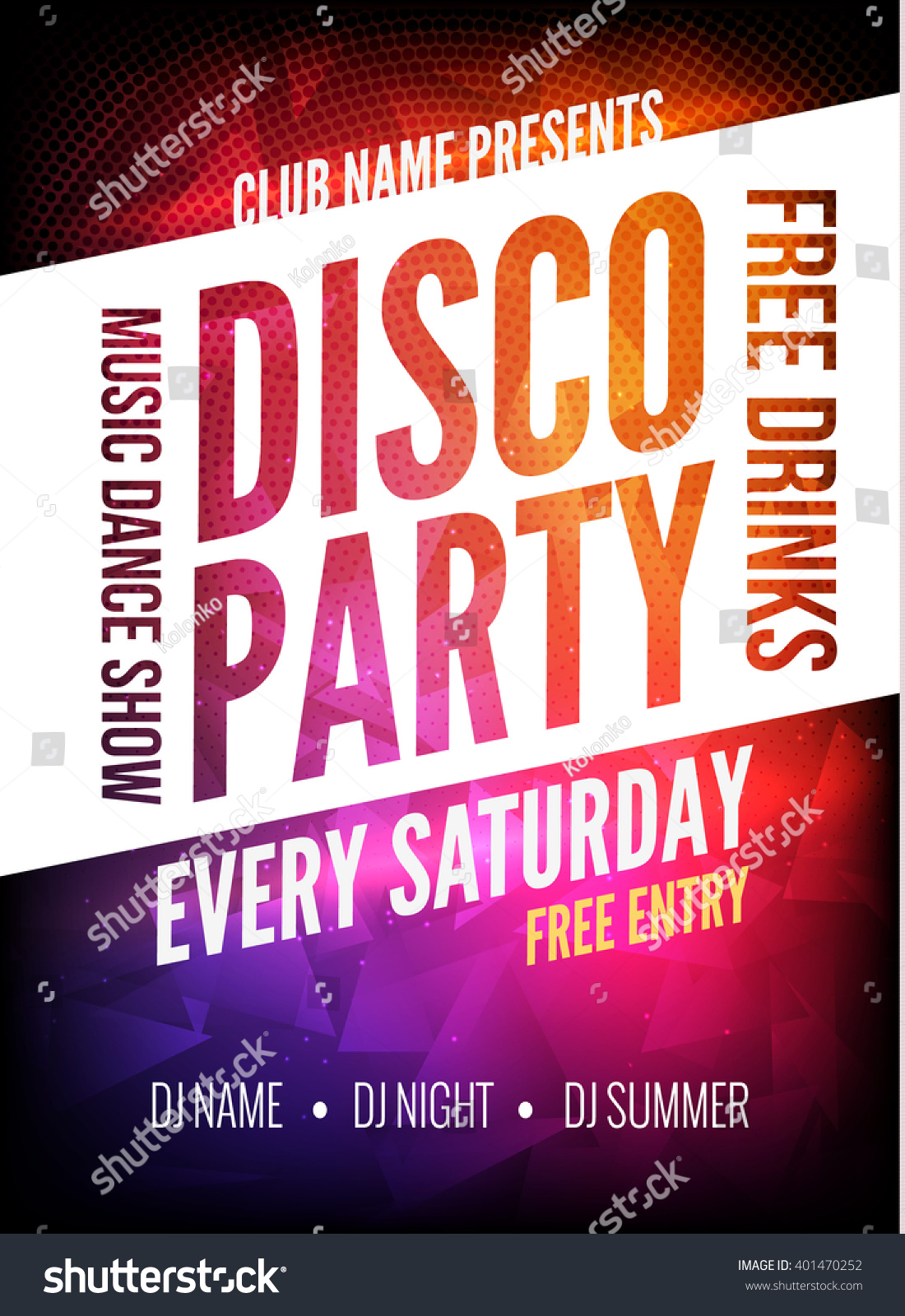 Disco Party Poster Template Night Dance Stock Vector 401470252 ...