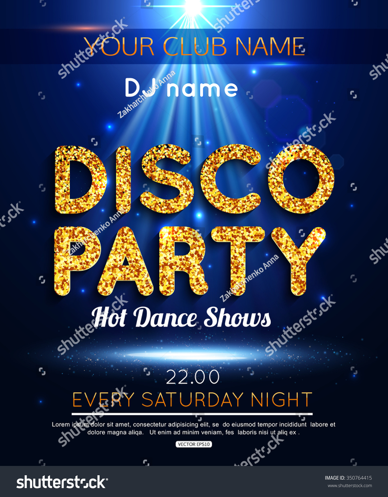 Disco Party Poster Template Vector Eps Stock Vector 350764415 ...