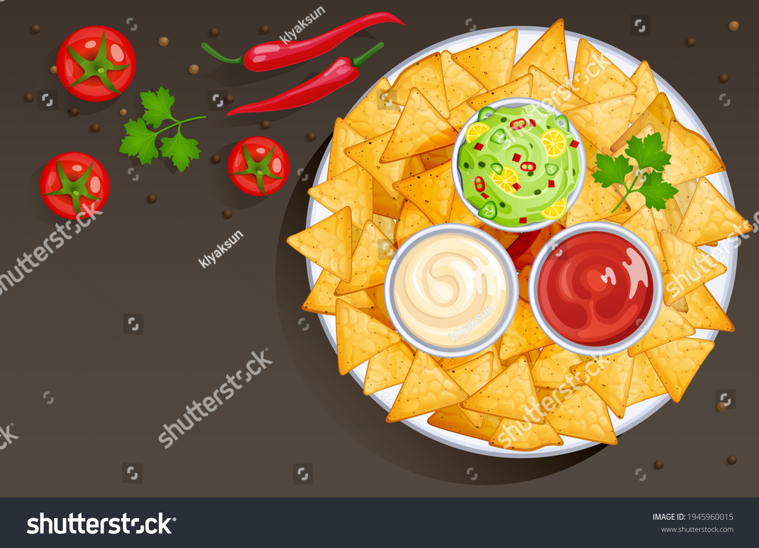 Dish Nacho Chips Sauces Bowls Mexican Stock Vector Royalty Free Shutterstock