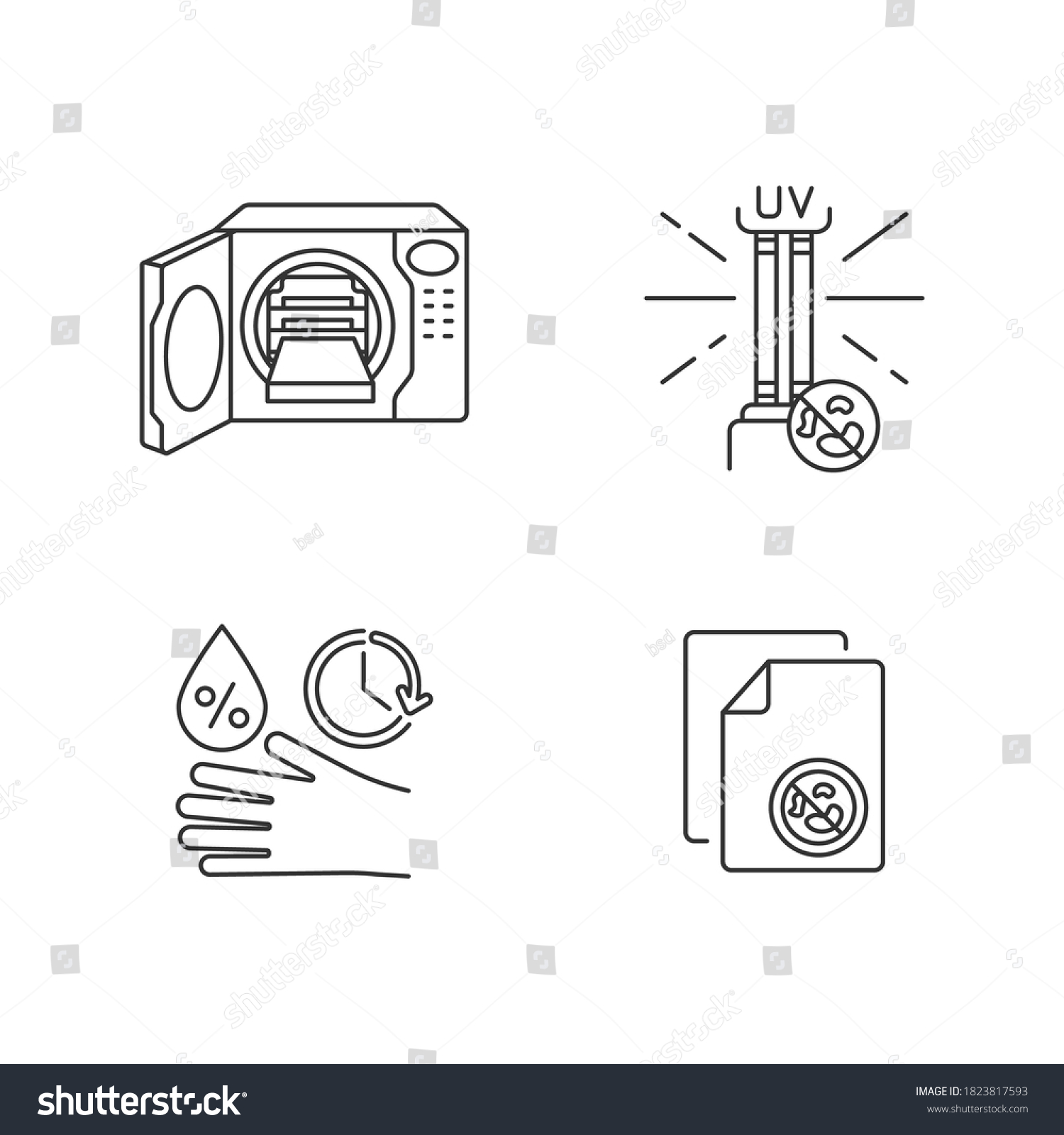 SVG of Disinfection equipment pixel perfect linear icons set. UV lamp, autoclave and antibacterial wipes customizable thin line contour symbols. Isolated vector outline illustrations. Editable stroke svg