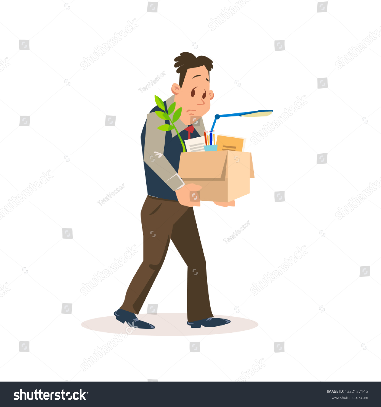 Dismissed Sad Man Carry Carton Box Stock Vector (Royalty Free ...