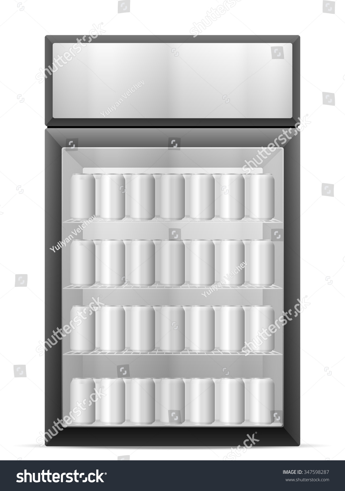 Display Fridge With Drink Cans On A White Background Display Fridge With Drink Cans On A White Background