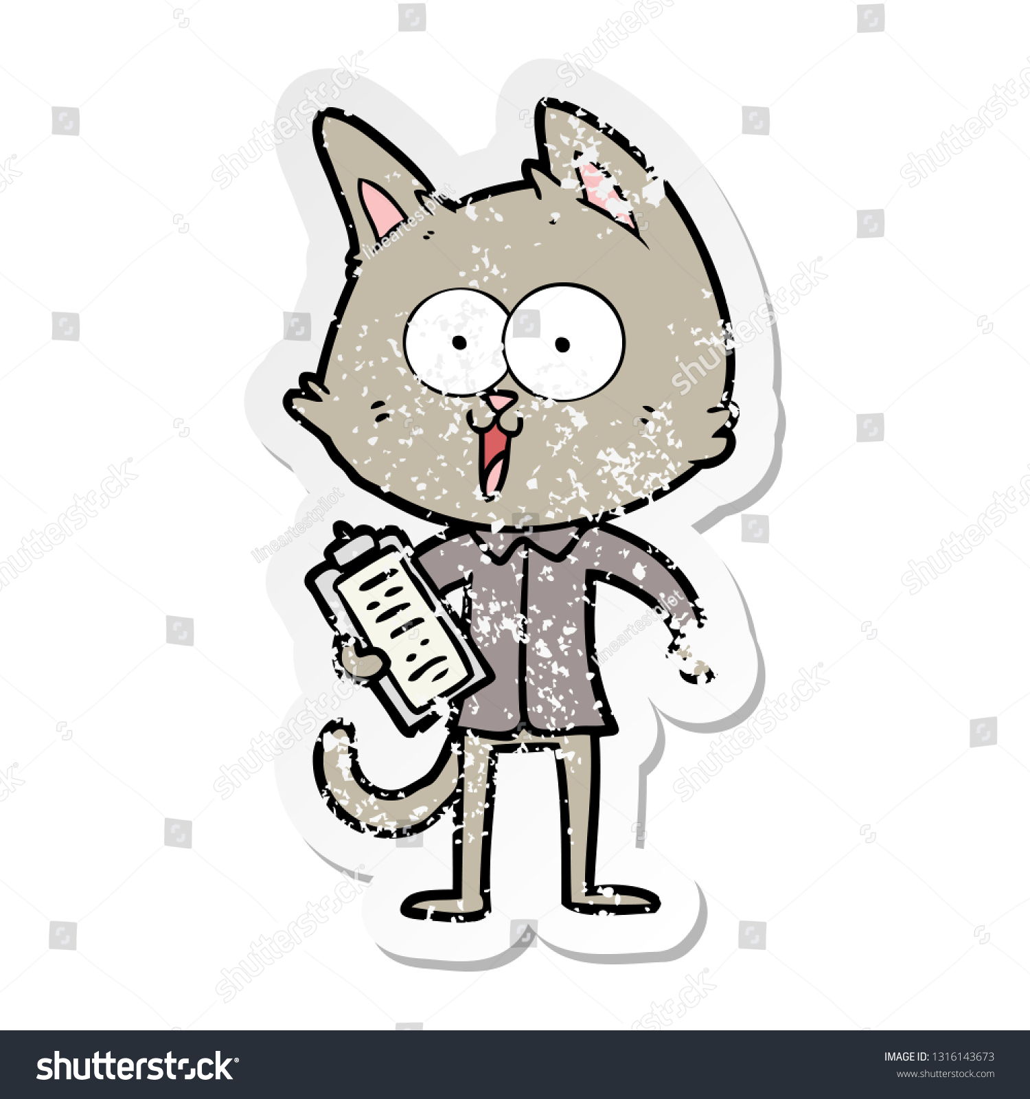 Distressed Sticker Funny Cartoon Cat Wearing Stock Vector Royalty Free 1316143673