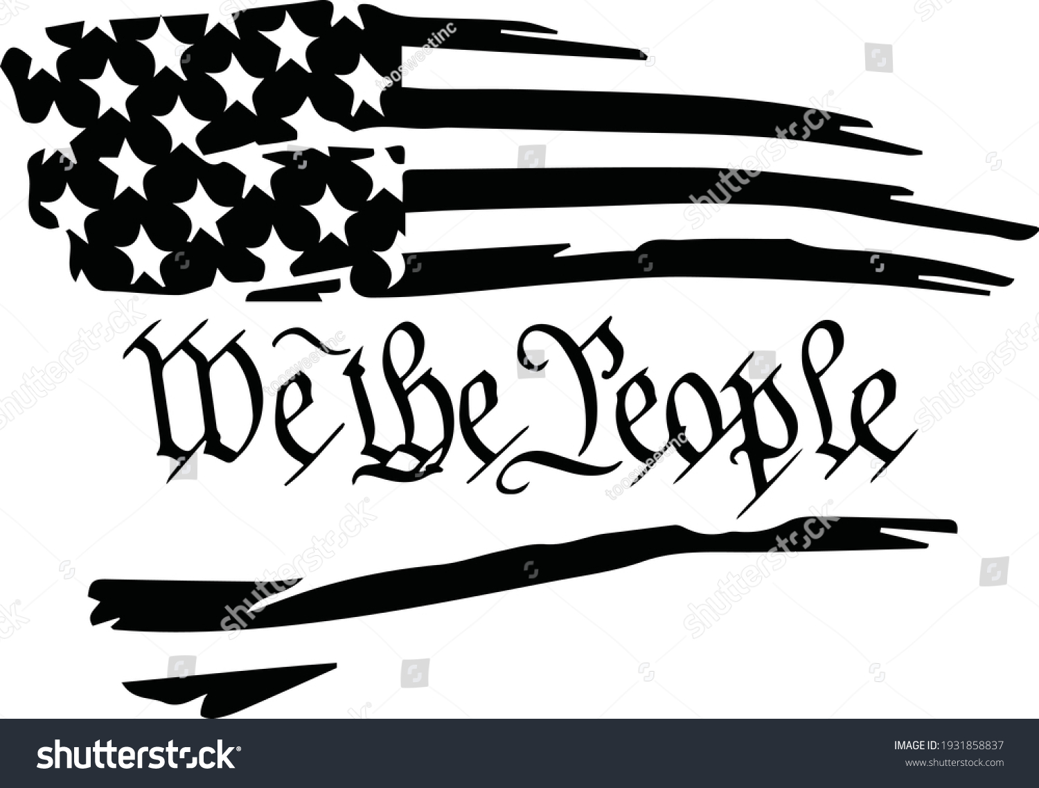 SVG of Distressed tattered usa flag with the preamble through the center svg