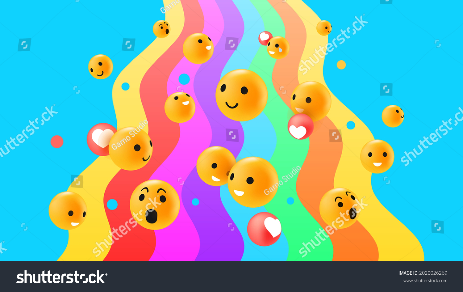 SVG of Diverse 3D Emotion Faces Reactions on Bright Rainbow Background. Vector illustration svg
