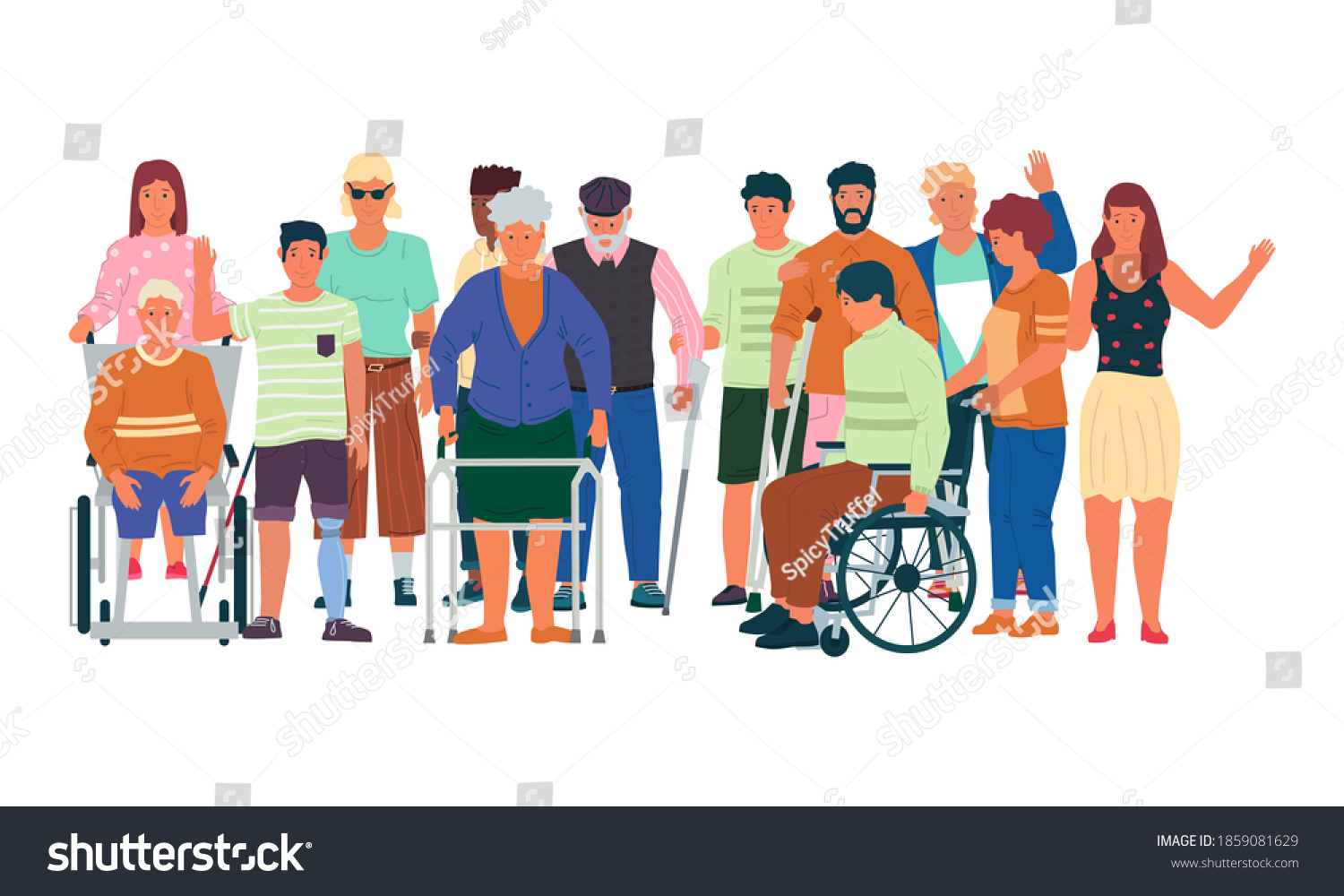 Diverse Disabled People Cartoon Handicapped Men Stock Vector (Royalty ...