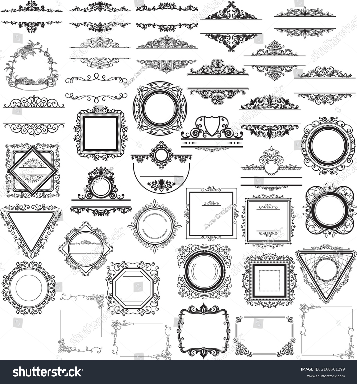 Diverse Elements Beautiful Frames Black White Stock Vector (Royalty ...