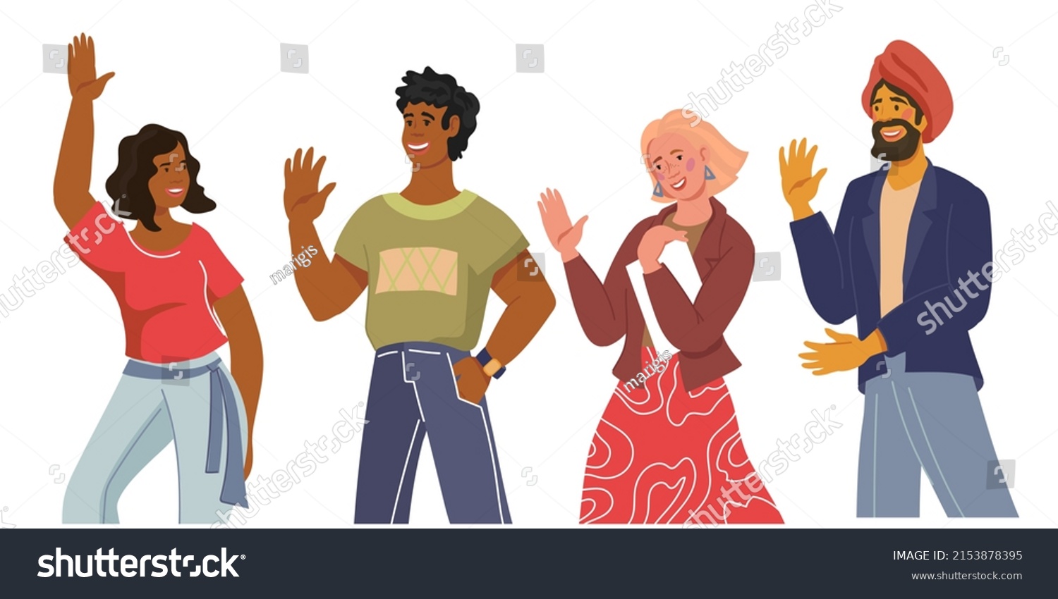 Diverse People Group Greeting Gesture Different Stock Vector (Royalty