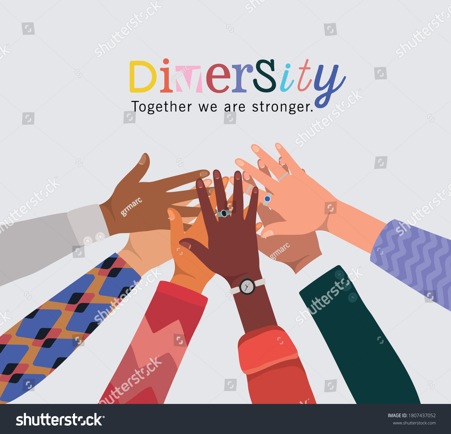 Diversity Together We Stronger Hands Touching Stock Vector (Royalty ...