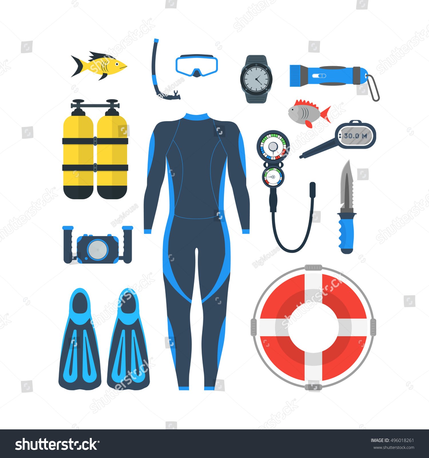 Diving Equipment Icon Set Mask Snorkel Stock Vector (Royalty Free ...