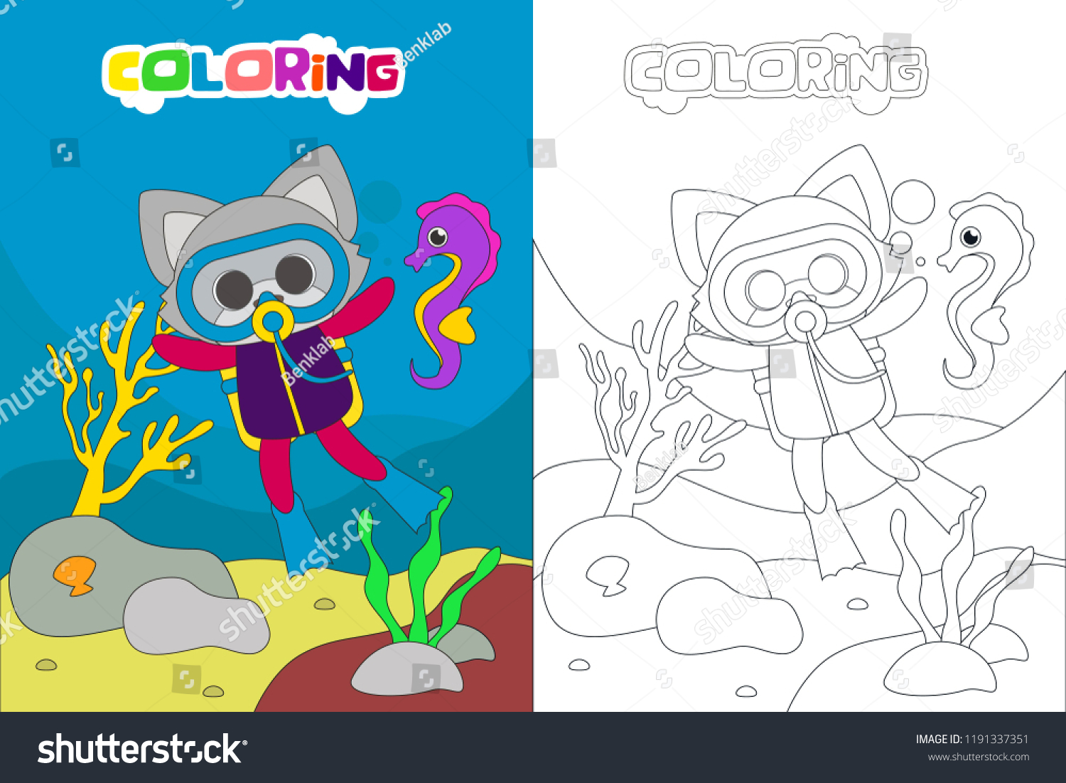 Diving Kids Coloring Book Page Vector Stock Vector (Royalty Free ...