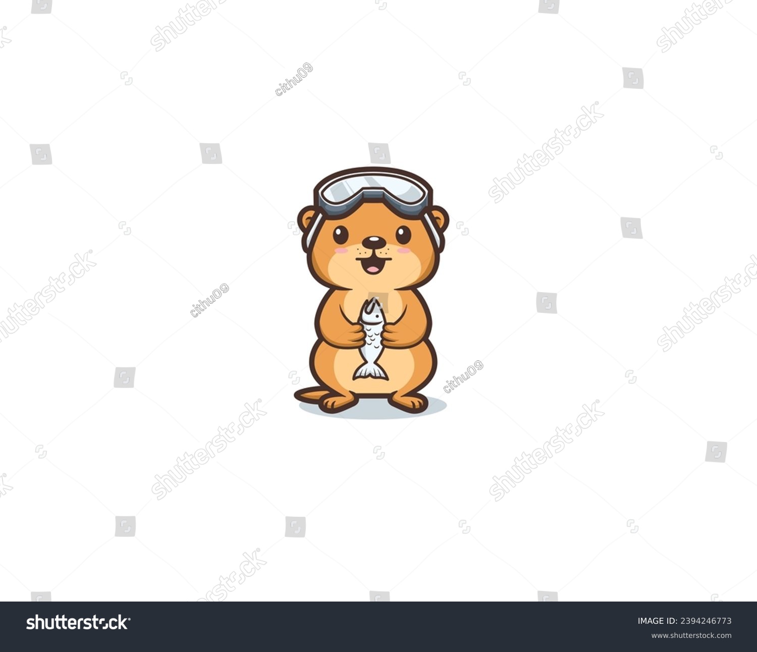 cute otter wearing goggles holding fish clip art preview