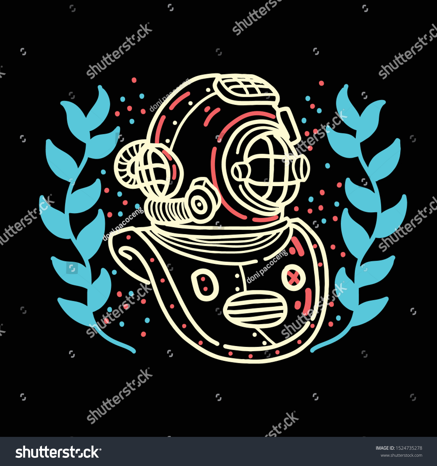 Diving Suit Line Art Tattoo Vector Stock Vector Royalty Free