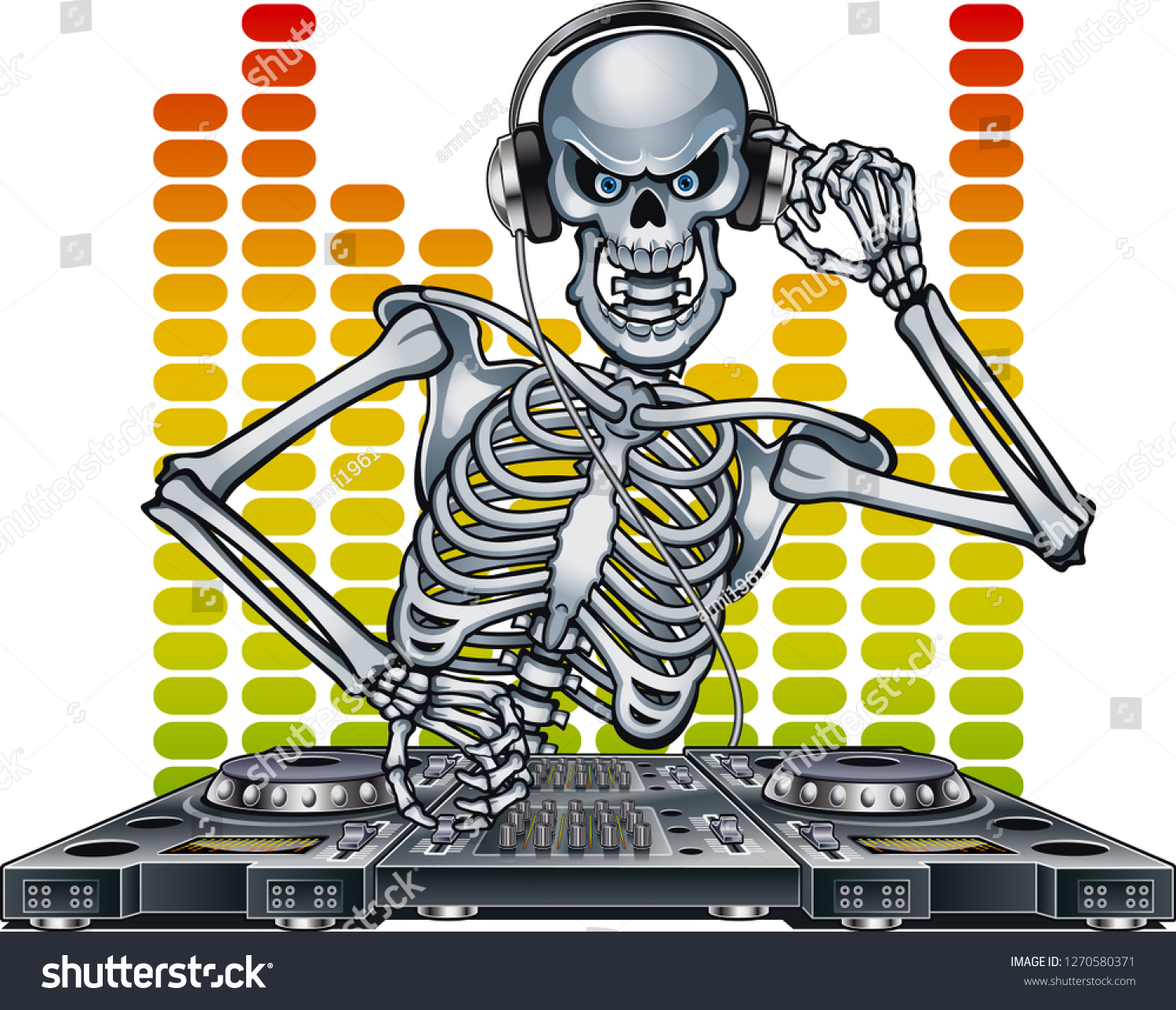 squelette de dj mixant de la : image vectorielle de stock (libre de droits)  1270580371