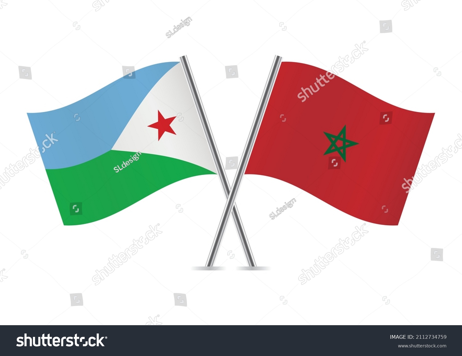 SVG of Djibouti and Morocco flags isolated on white background. The Republic of Djibouti and Moroccan flags. Vector illustration. svg