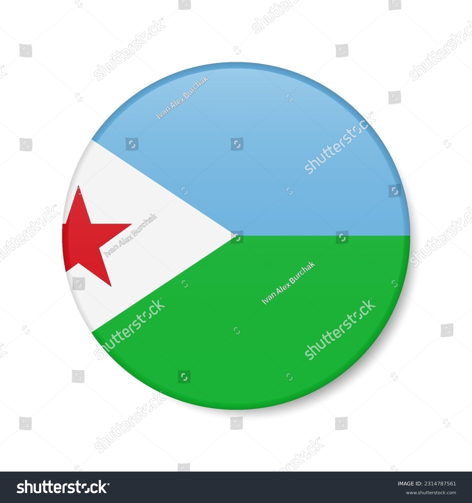 SVG of Djibouti circle button icon. Djiboutian round badge flag with shadow. 3D realistic vector illustration isolated on white. svg