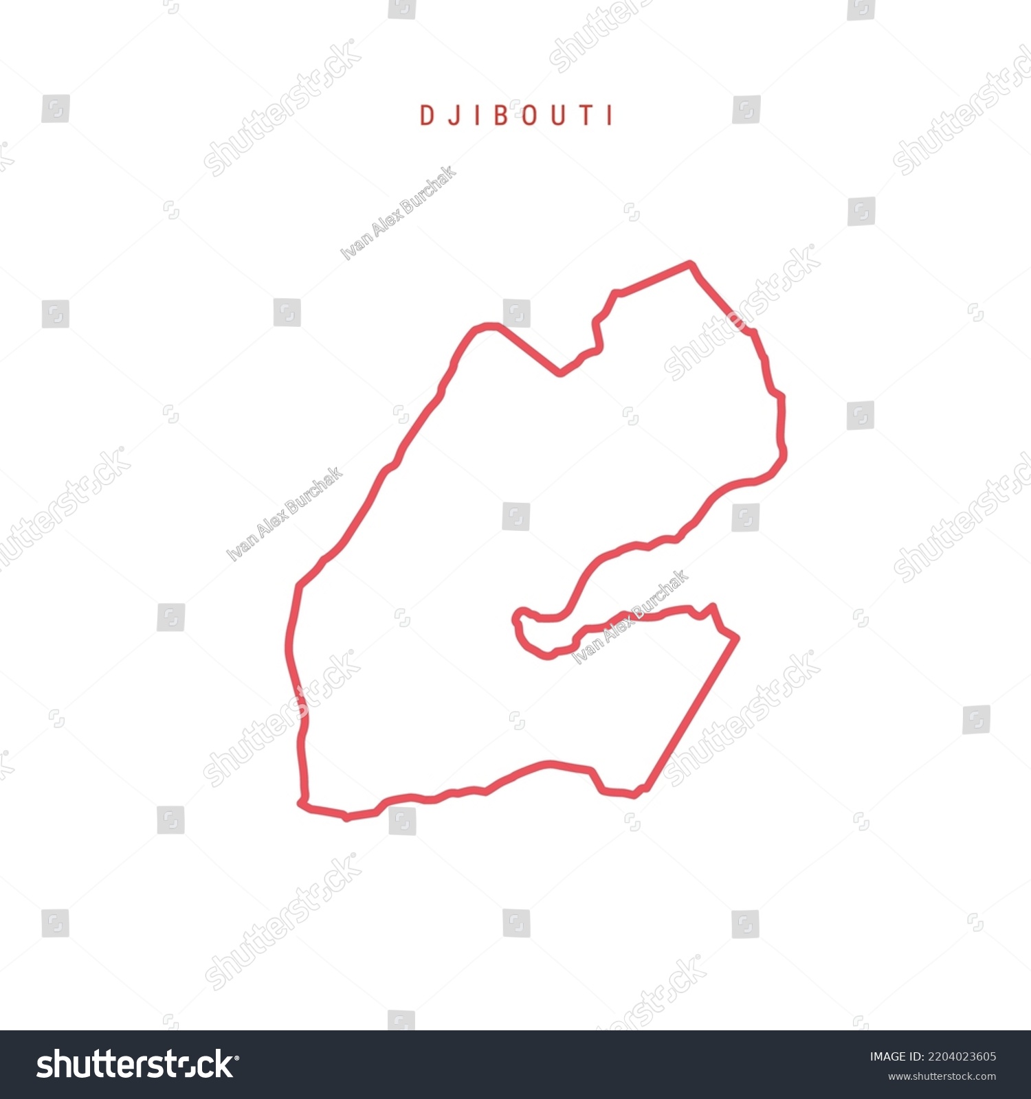 SVG of Djibouti editable outline map. Djiboutian red border. Country name. Adjust line weight. Change to any color. Vector illustration. svg