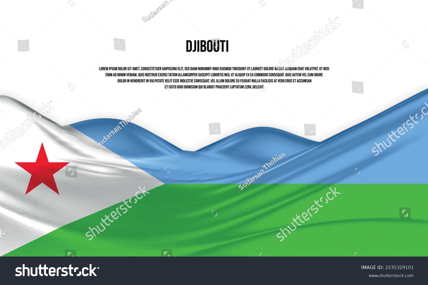 SVG of Djibouti flag design. Waving Djibouti flag made of satin or silk fabric. Vector Illustration. svg