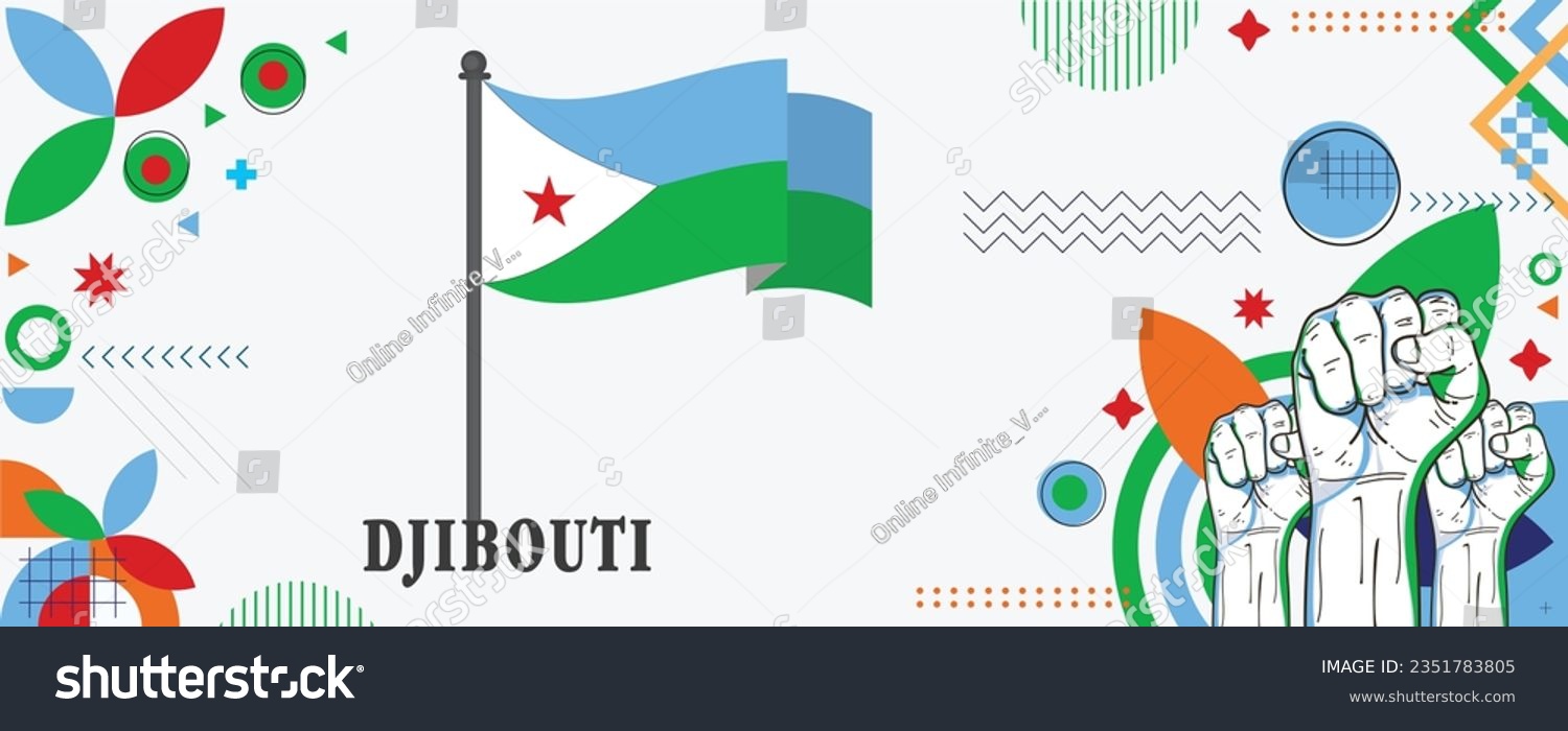 SVG of DJIBOUTI Flag national day banner design. flag theme graphic art web background. Abstract celebration geometric decoration vector illustration svg