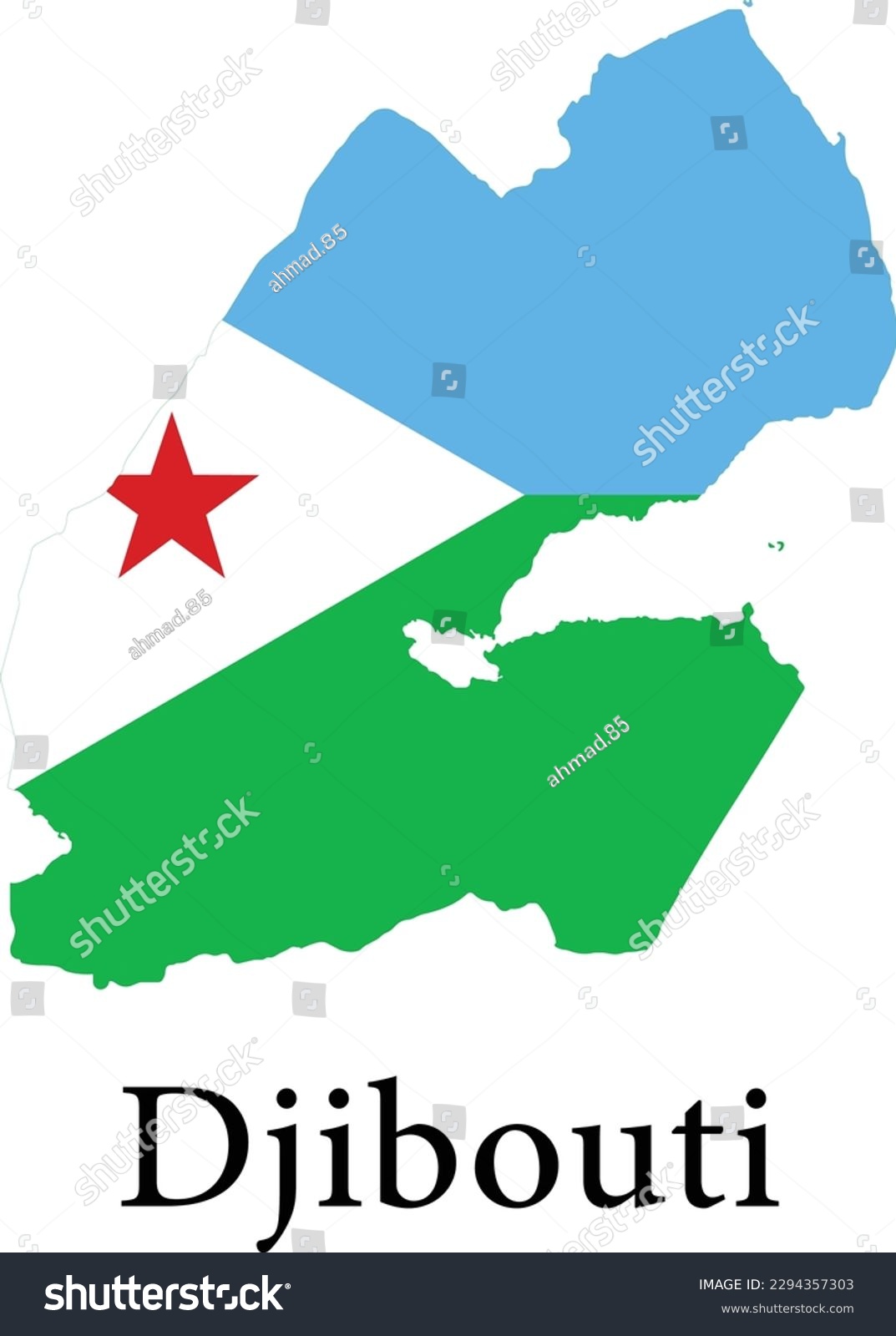SVG of djibouti flag vector illustration, flag in shape of a djibouti map. svg